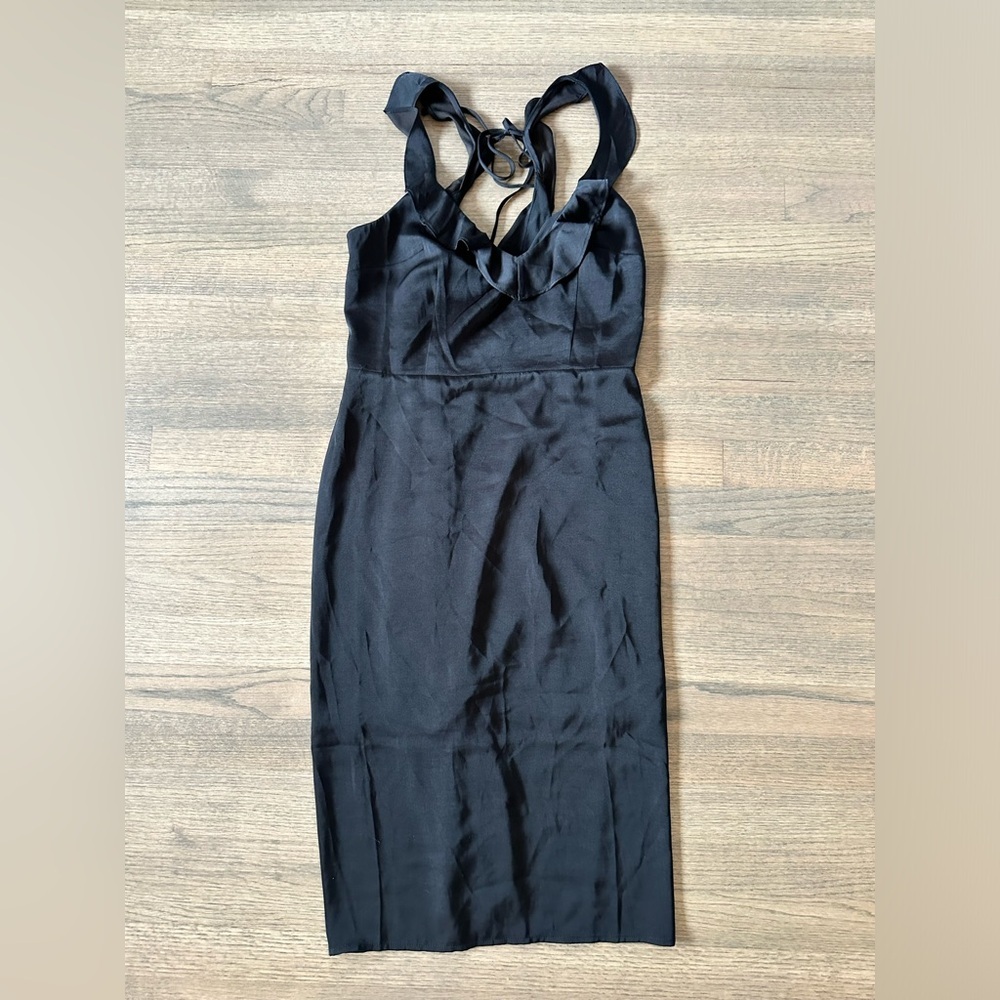 NEW ModCloth Midi Lined Little Black Dress with Ruffle Details-Size 8